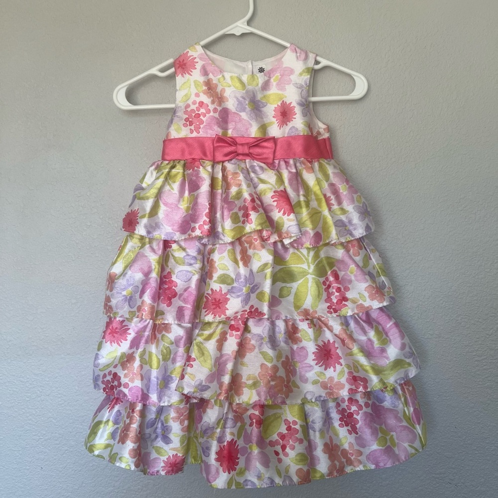 Cherokee Pink and Green Floral Tiered Dress